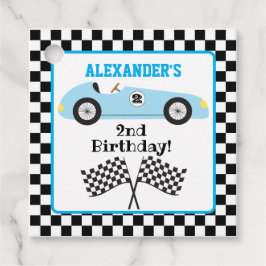 Twee Fast Racecar Blue Racing Boy Birthday Bedankjes Labels