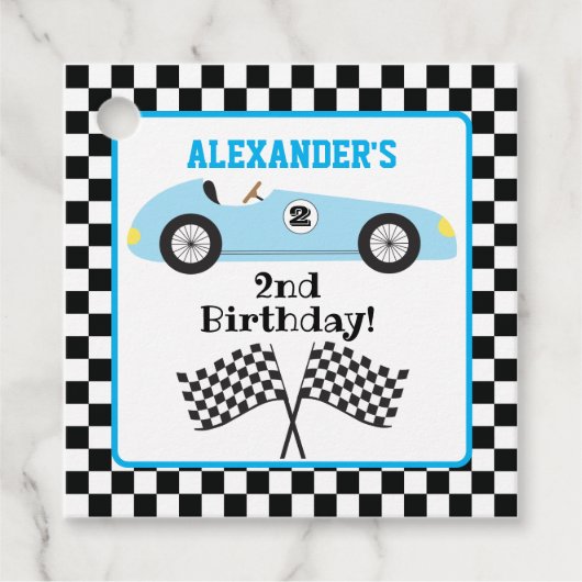 Twee Fast Racecar Blue Racing Boy Birthday Bedankjes Labels (Voorkant)