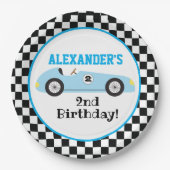 Twee Fast Racecar Blue Racing Boy Birthday Papieren Bordje (Voorkant)