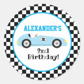 Twee Fast Racecar Blue Racing Boy Birthday Ronde Sticker (Voorkant)