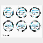 Twee Fast Racecar Blue Racing Boy Birthday Ronde Sticker (Vel)