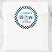 Twee Fast Racecar Blue Racing Boy Birthday Ronde Sticker (Tas)