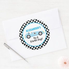 Twee Fast Racecar Blue Racing Boy Birthday Ronde Sticker
