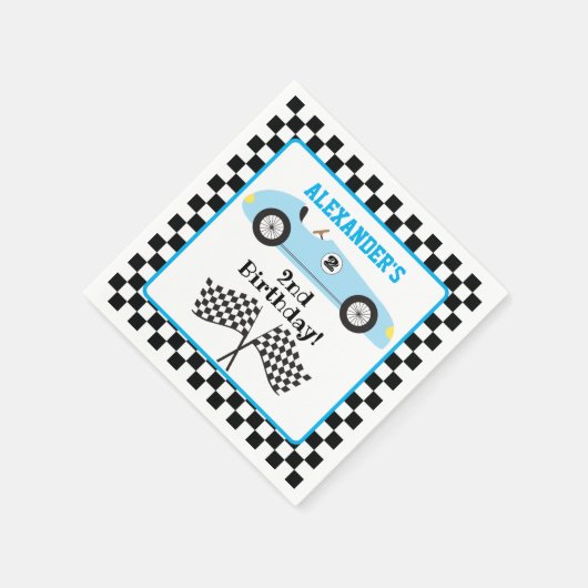 Twee Fast Racecar Blue Racing Boy Birthday Servet (Hoek)