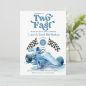 Twee Fast Racing Boy Blue Race Auto Verjaardagsfee Kaart (Staand voorkant)