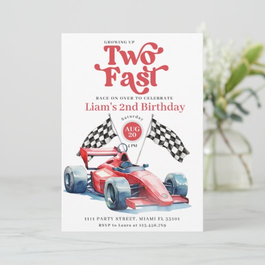 Twee Fast Racing Boy Rode Race Auto Verjaardagsfee Kaart (Staand voorkant)