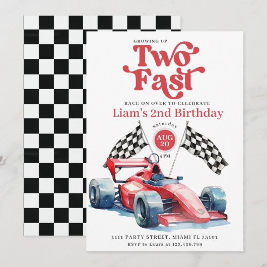 Twee Fast Racing Boy Rode Race Auto Verjaardagsfee Kaart (Voorkant / Achterkant)