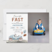Twee Fast Racing Car Blue Boy 2e verjaardag foto Kaart (Voorkant)