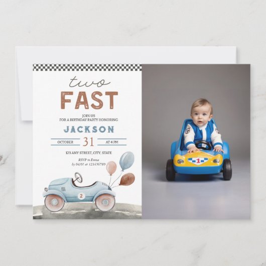 Twee Fast Racing Car Blue Boy 2e verjaardag foto Kaart (Voorkant)