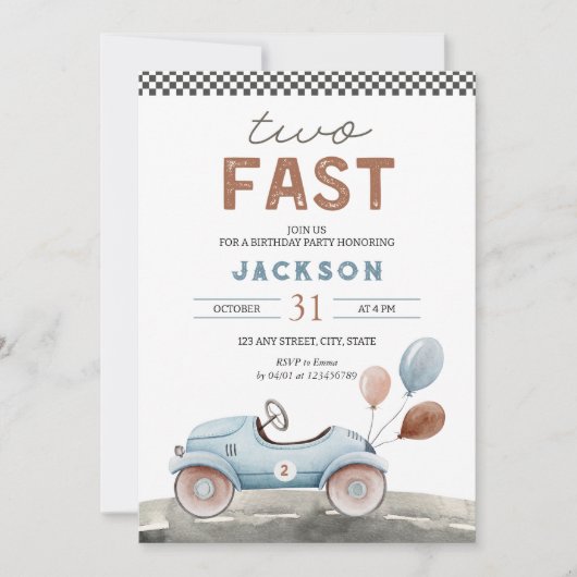 TWEE Fast Racing Car Blue Boy 2e verjaardag Kaart (Voorkant)