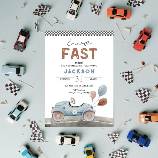 TWEE Fast Racing Car Blue Boy 2e verjaardag Kaart