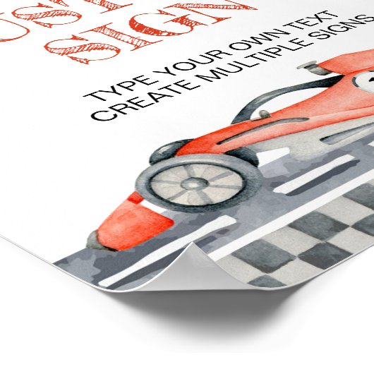 Twee Fast Racing Car Verjaardag Custom Tafel Teken Poster (Hoek)