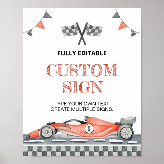 Twee Fast Racing Car Verjaardag Custom Tafel Teken Poster (Voorkant)