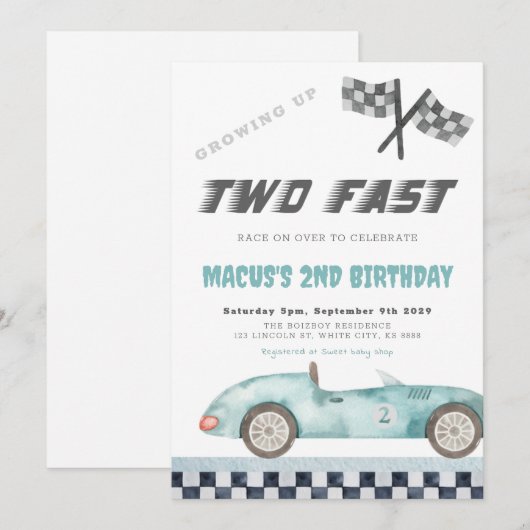 TWEE Fast Racing Car Verjaardagsfeestje Kaart (Voorkant / Achterkant)