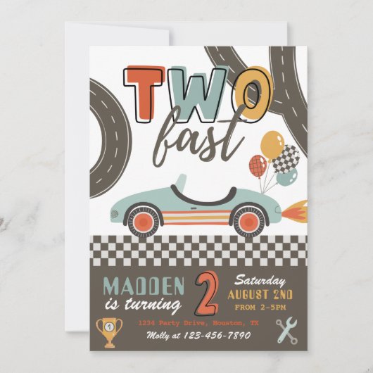 TWEE Fast Racing Uitnodiging | TWEE snelle geboort (Voorkant)