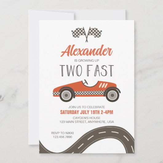 Twee Fast Red Race Car Birthday-uitnodigingen Kaart (Voorkant)