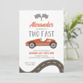 Twee Fast Red Race Car Birthday-uitnodigingen Kaart (Staand voorkant)