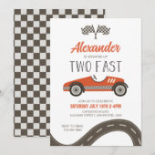 Twee Fast Red Race Car Birthday-uitnodigingen Kaart (Voorkant / Achterkant)