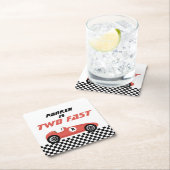 Twee Fast Red Race Car Racing Birthday Party Kartonnen Onderzetters (Insitu)