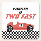 Twee Fast Red Race Car Racing Birthday Party Kartonnen Onderzetters (Voorkant)