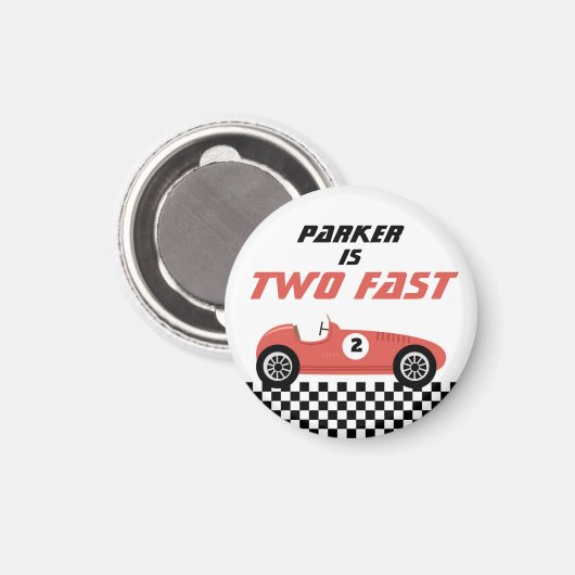 Twee Fast Red Race Car Racing Birthday Party Magneet (Voorkant / Achterkant)