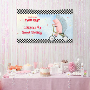 Twee Fast roze stekelvarken Race fiets 2e HBD Part Spandoek
