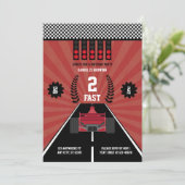 Twee Fast Second Birthday Theme Boy Racing Formule Kaart (Staand voorkant)