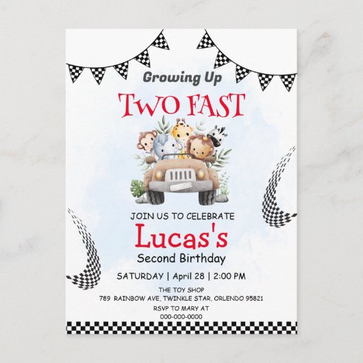 Twee Fast wild Safari race auto 2e Verjaardagsfees Briefkaart (Voorkant)