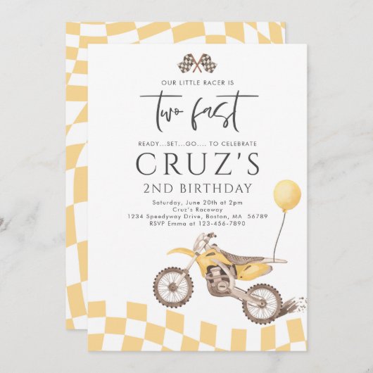 Twee Fast Yellow Dirt Bike Boy 2e Verjaardagsfeest Kaart (Voorkant / Achterkant)