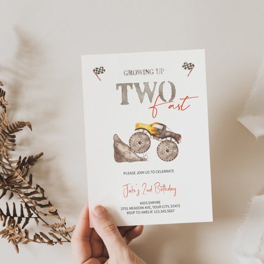 TWEE Fast Yellow Monster Truck uitnodiging