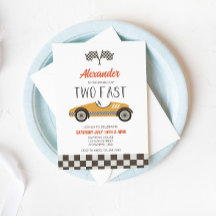 Twee Fast yellow Race Car Birthday Invitation