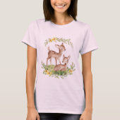 Twee Fawn Deer in Flowers in Spring Time T-shirt (Voorkant)