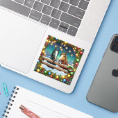 Twee feestelijke Cartoons in stripboekstijl Sticker (Laptop met iPhone)