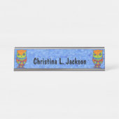 Twee felgekleurde Abstracte uilen Star Eyes Blue Bureau Naambordje (Voorkant)