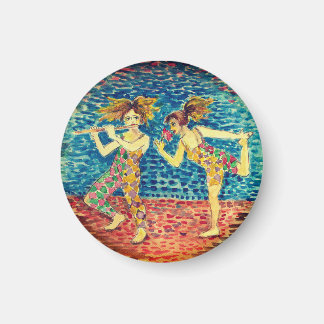Twee figuren in kleurrijke harlekijnpatroon kledij magneet