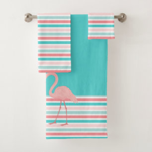 Twee Flamingos Blauwgroen roze streep Bad Handdoek