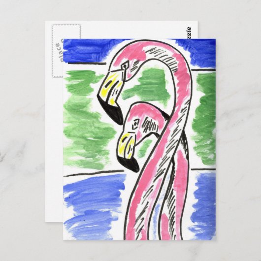Twee Flamingos Briefkaart (Voorkant / Achterkant)