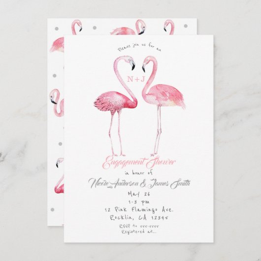 Twee Flamingo's Flamingo Verloving Douche Zomer Kaart (Voorkant / Achterkant)