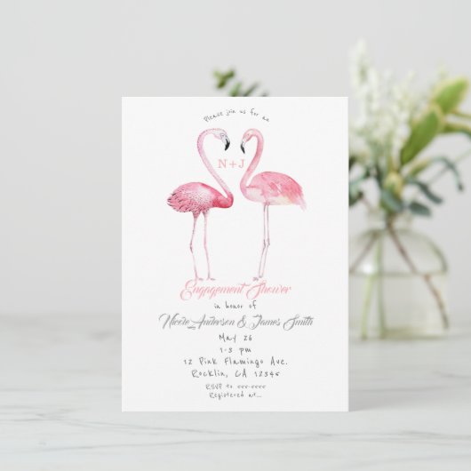Twee Flamingo's Flamingo Verloving Douche Zomer Kaart (Staand voorkant)