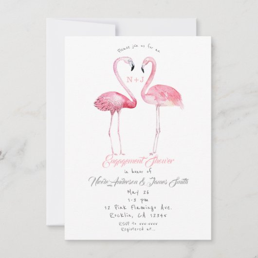 Twee Flamingo's Flamingo Verloving Douche Zomer Kaart (Voorkant)