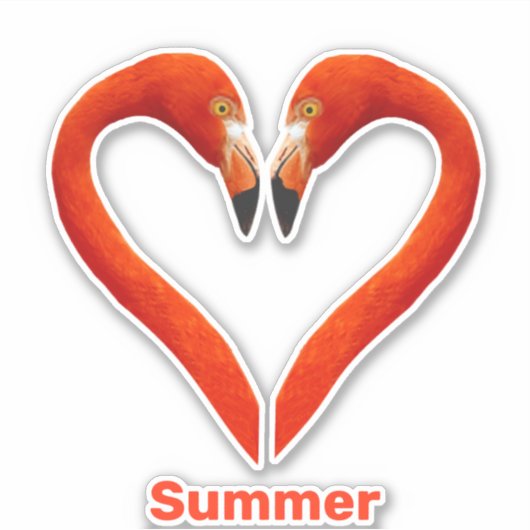 Twee flamingo's & hartvorm met bewerkbare tekst sticker (Voorkant)