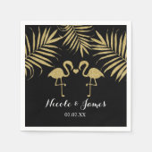 Twee flamingo's houden van zwart en goud elegante  servetten (Voorkant)