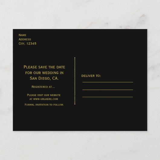 Twee flamingo's houden van zwart en goud Save the  Aankondigingskaart (Achterkant)