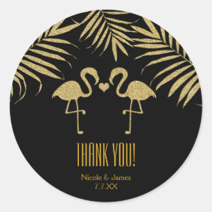 Twee flamingo's houden van zwarte en gouden favori ronde sticker