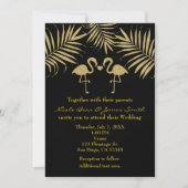 Twee flamingo's houden van zwarte en gouden uitnod kaart (Voorkant)