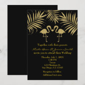 Twee flamingo's houden van zwarte en gouden uitnod kaart (Voorkant / Achterkant)