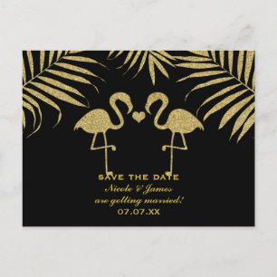 Twee flamingo's houden van zwarte & gouden Save Th Aankondigingskaart