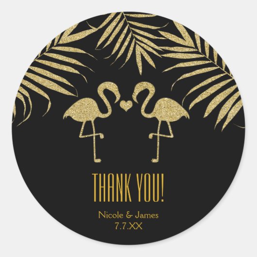 Twee Flamingo's Liefde Zwart & Goud Favor Stickers (Voorkant)