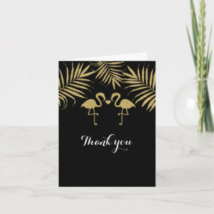 Twee Flamingos Love Black & Gold Weddenkaart Bedankkaart