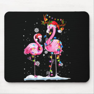 Twee Flamingo's Met Kerstman Hoed En Lichtjes Pret Muismat